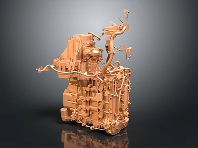 Detailed Mechanical Engine With Intricate Metal Parts And Piping System Design 3d model