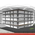 Modern Commercial Complex Featuring Unique Roof Structure Green Spaces And Water Elements
