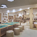 School Creative Classroom Interior With Wooden Tables Log Stools Open Layout And Ceiling Lights 3d model