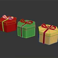 Colorful Decorative Gift Boxes Red Green Gold with Red Ribbons and Shiny Reflections