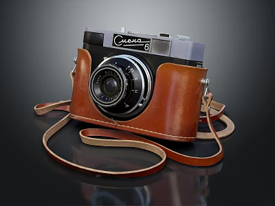 Vintage Capitol Camera With Brown Leather Case Lens And Leather Strap 3d model