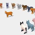 Multiple Colorful Cartoon Cat Models With One Orange in Front and Others Arranged Behind