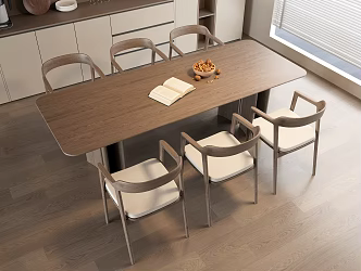 Solid Wood Dining Table Solid Wood Long Table Solid Wood Dining Chair Solid Wood Sideboard Walnut Books 3d model