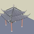 Traditional Chinese Pavilion With Classic Curved Roof Ornate Carvings And Red Pillars