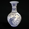 Blue and White Porcelain Vase with Peacock and Floral Patterns Traditional Chinese Decorative Art Piece