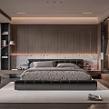 Modern Bedroom Interior Design With Wooden Wall Paneling Large Bed Soft Lighting And Area Rug