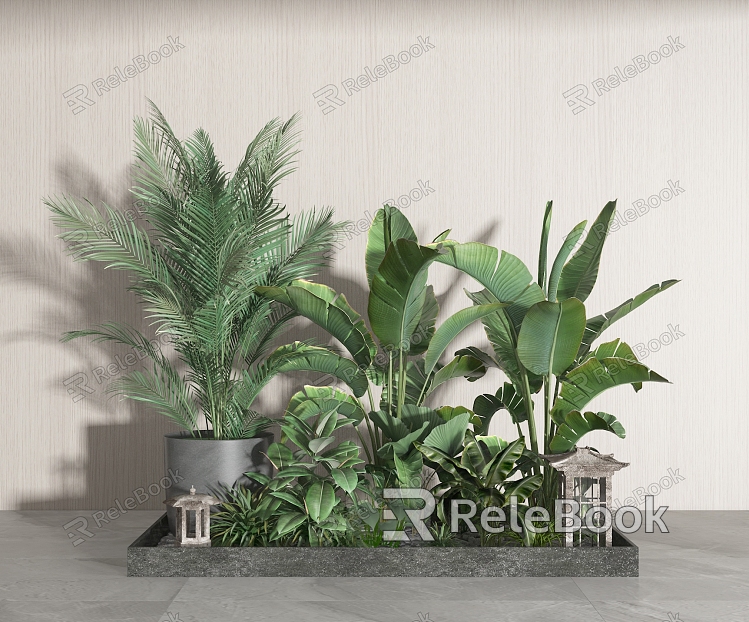 modern potted plant bonsai plant green plant combination green plant pile model