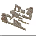 Ancient Ruins Architectural Model With Stone Blocks Archway And Red Patterns