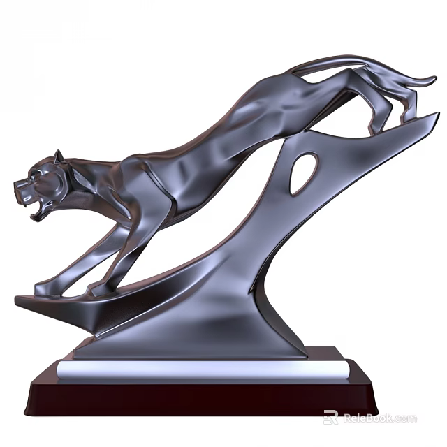 Modern Metal Leopard Figurine Decoration Set With Dynamic Jumping Design And White Base 3d model 