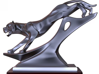 Modern Metal Leopard Figurine Decoration Set With Dynamic Jumping Design And White Base 3d model