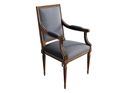 Classic Traditional Dining Chair With Wooden Frame And Gray Fabric Upholstery 3d model