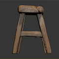 Rustic Natural Wood Stool Furniture Featuring Rectangular Seat With Central Hole And Four Legs