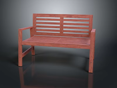 Wooden Outdoor Bench With Slatted Back Armrests And Durable Garden Seating Design 3d model