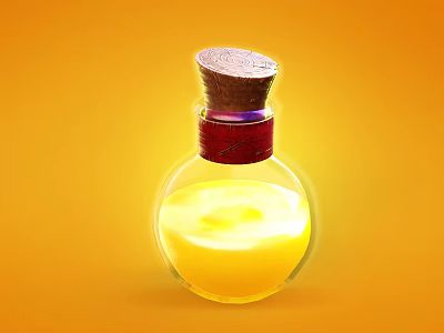 Medical Device Glass Bottle with Yellow Liquid Cork Stopper and Red Ring on Orange Background 3d model