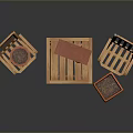 Wooden Patio Chairs And Table With Red Radio And Clay Flower Pots