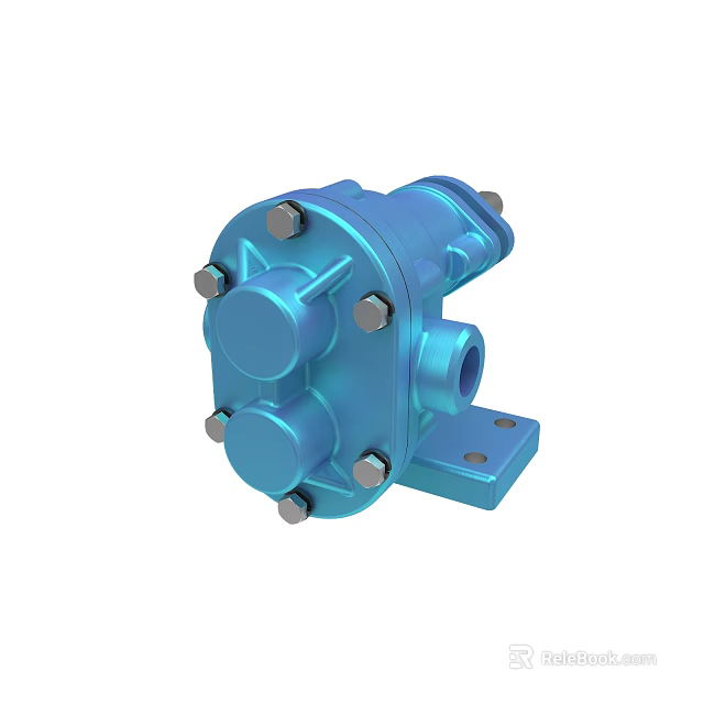 Blue Industrial Mechanical Pump With Metal Structure Bolts Ports And Base 3d model 