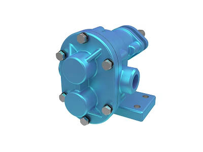 Blue Industrial Mechanical Pump With Metal Structure Bolts Ports And Base 3d model