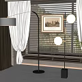 Modern Design Floor Lamps In Indoor Space With Window Decorative Painting And Green Plant