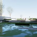 Contemporary Garden Landscape With Terraced Steps Water Ponds And Green Plant Reflections
