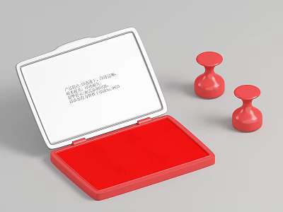 Open Red Ink Pad Box With Red Ink And Two Red Stamps 3d model