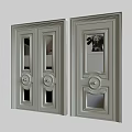 Elegant Light Gray Double Doors With Decorative Glass Panels And Round Knobs 3d model