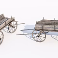 Pair Of Vintage Wooden Wagons With Spoked Wheels And Open Carts