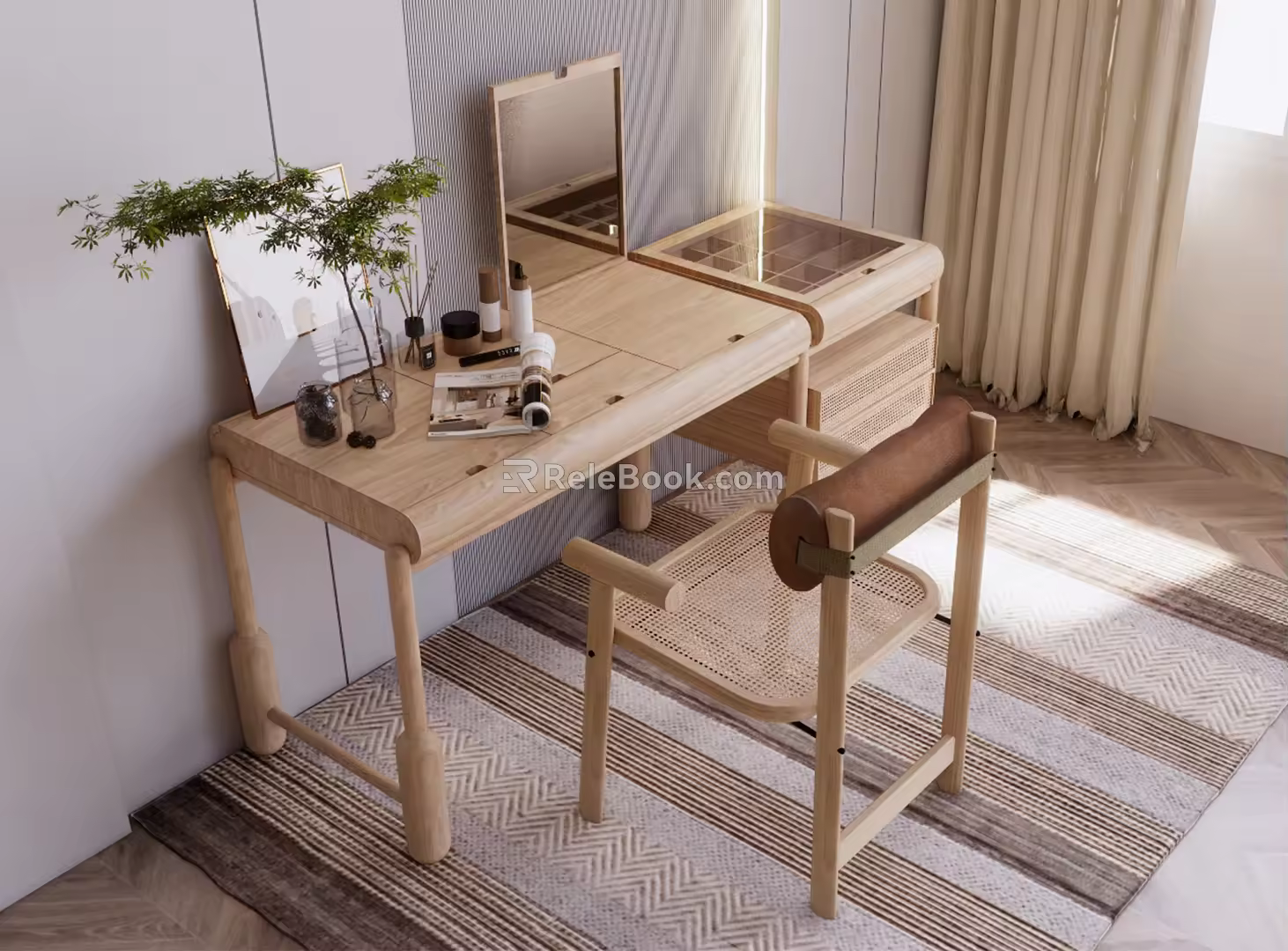 Modern Dressing Table Dressing Table Dressing Table Dressing Table and Chair Accessories Ornaments Plant Potted Mirror 3d model