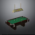 Billiard Table Setup With Colorful Balls Cues And Hanging Light Fixture