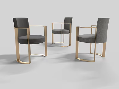 Sleek Modern Gray Dining Chairs Featuring Gold Metal Frame And Upholstered Seats 3d model