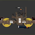 Detailed Brown Yellow Road Roller 3D Model with Cab and Large Rollers 3d model