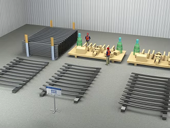 Modern steel component pressing arc machine steel arch pressing arc area steel component processing plant distribution box worker factory 3d model