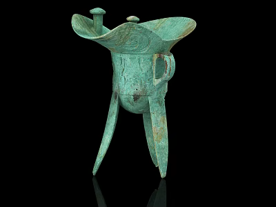 Ancient Chinese Bronze Ritual Vessel With Three Legs And Decorative Handle 3d model