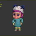 Cute Child Cartoon Character In Pink Hat With Blue Ears Blue Dress And Pink Shoes