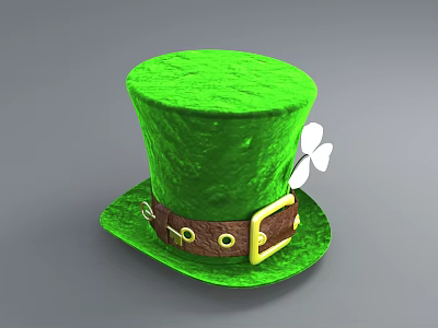 Festive Green Hat With Brown Leather Belt Gold Buckle And White Clover Decoration 3d model