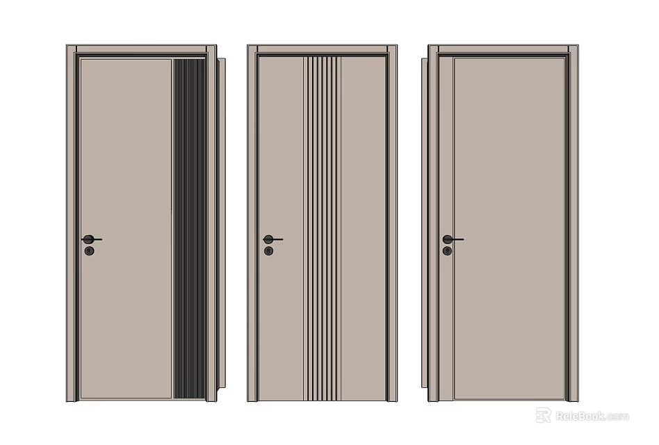 Various Hinged Door Designs with Vertical Strips and Plain Panels for Interior Decoration 3d model 