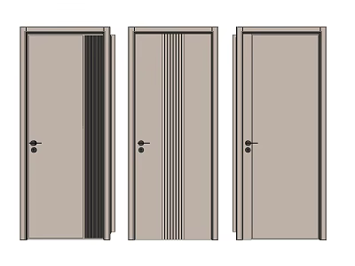 Various Hinged Door Designs with Vertical Strips and Plain Panels for Interior Decoration 3d model