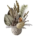 Natural Woven Vase With Dried Palm Leaves Pine Cones And Hydrangea Flowers
