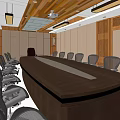 Modern Conference Room Interior With Wooden Walls Large Table Chairs Windows And Projection Screen
