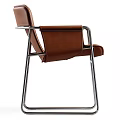 Brown Leather Leisure Chair with Metal Frame Modern Design and Sleek Armrests Contemporary Home Furniture