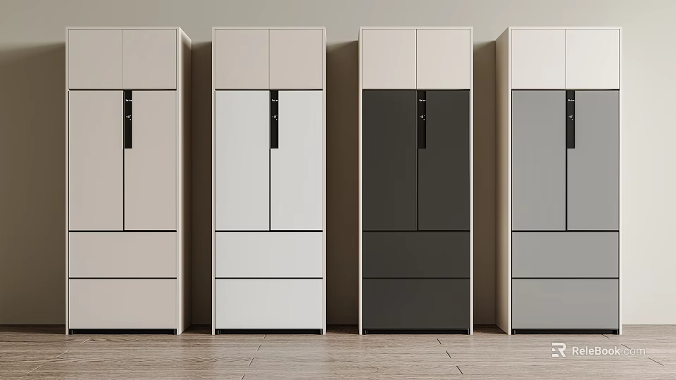 Modern Freestanding Upright Refrigerators With Sleek Design In Four Different Colors For Home Kitchen 3d model 