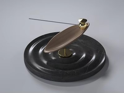 Decorative Ornament Set with Black Stone Base Wooden Leaf Shape Golden Accents and Metal Rod 3d model