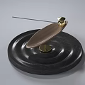 Decorative Ornament Set with Black Stone Base Wooden Leaf Shape Golden Accents and Metal Rod