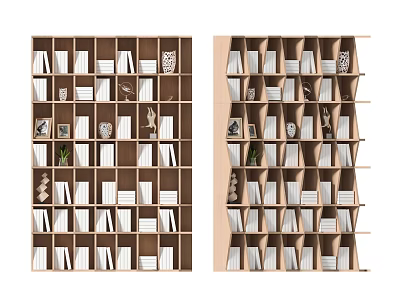 Modern Bookcase Interior With Multiple Shelves Books Photo Frames Decorative Items And Plants 3d model