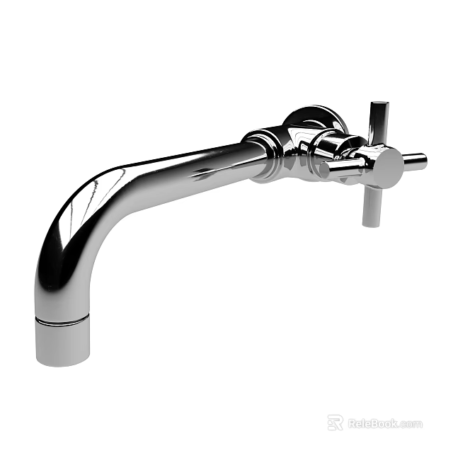 High Quality Chrome Modern Faucet With Curved Spout And Cross Handle Design 3d model 