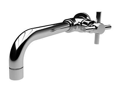 High Quality Chrome Modern Faucet With Curved Spout And Cross Handle Design 3d model