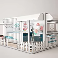 Modern Container Building Kiosk With Open Front White Picket Fence And Balloons
