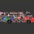Vibrant Red Bus Featuring Colorful Graffiti Art And DUB Logo Designs