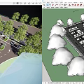 Well Designed Parking Lot With Various Vehicles Green Trees And Small Building