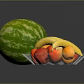 Fresh Watermelon With Mixed Fruits In Glass Bowl On Table Surface