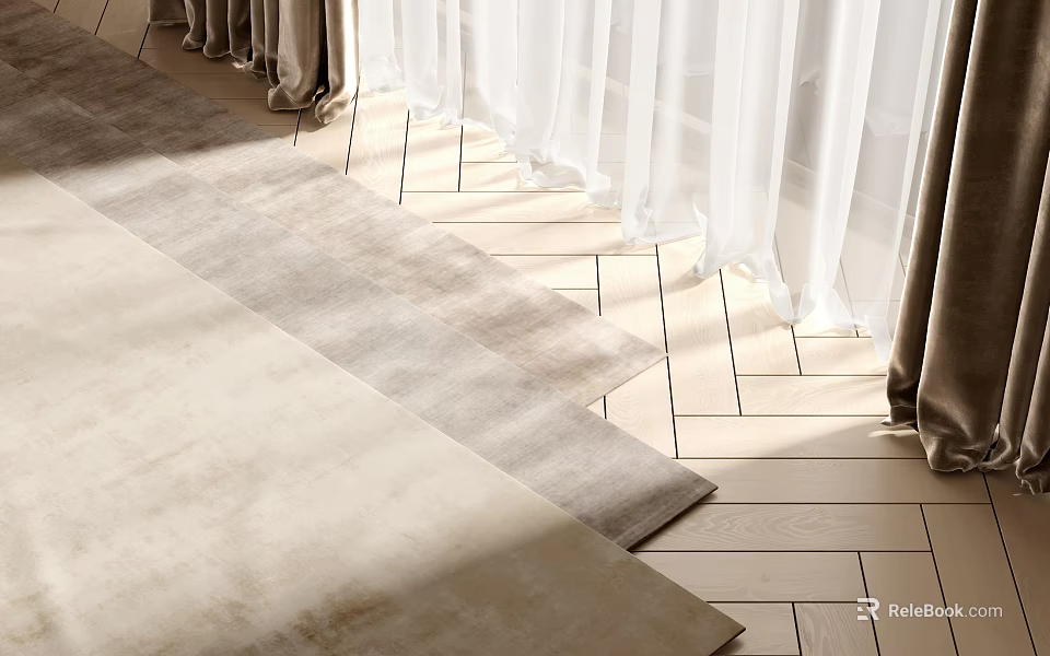 Light Beige Square Rug With Soft Texture On Wooden Floor Under Natural Light 3d model 